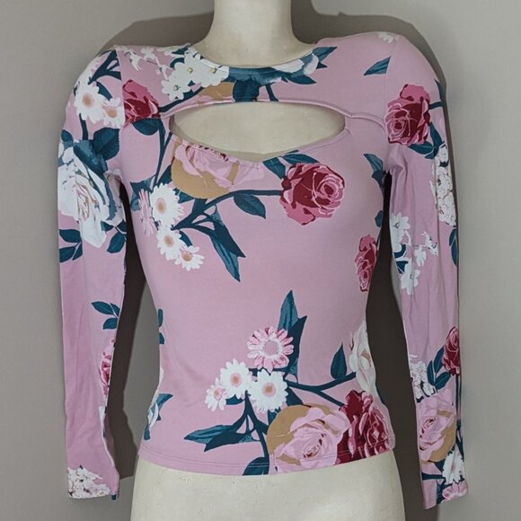 Guess Long Sleeve Zelda Top Freesia Pink XS NEW Cutout - Picture 2 of 6